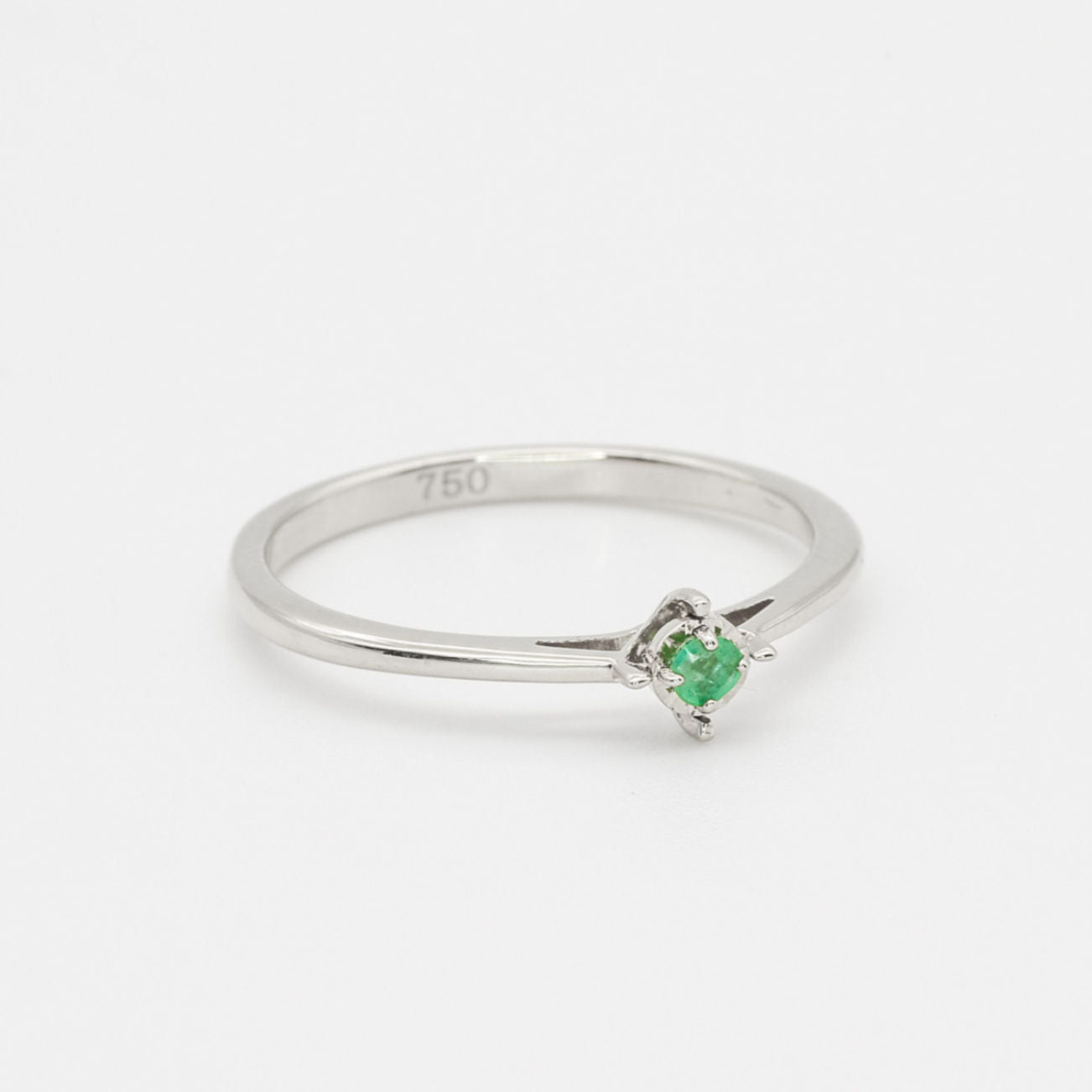 Minimalist White Gold Emerald Ring, Dainty Emerald Ring, 18k White Gold