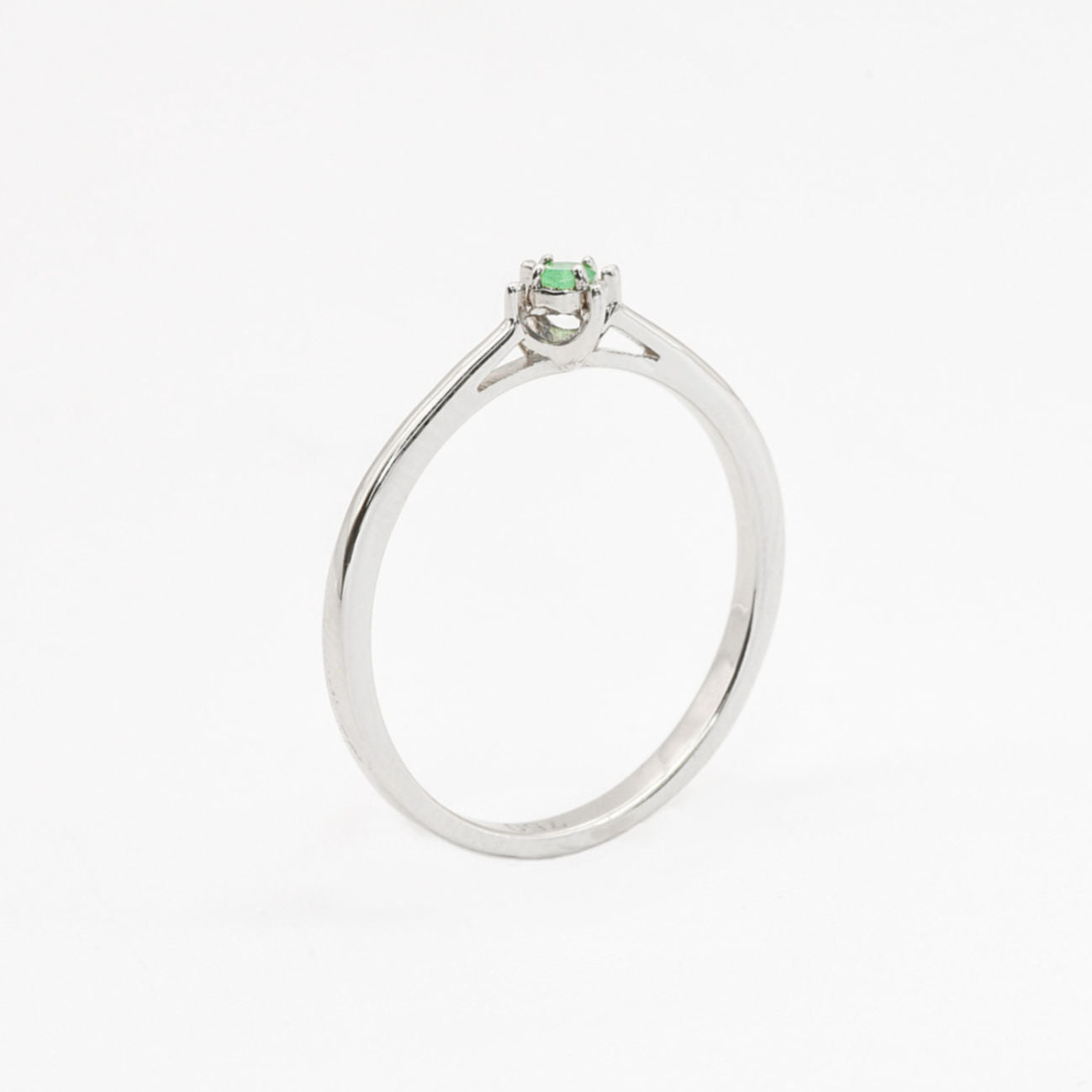 Minimalist White Gold Emerald Ring, Dainty Emerald Ring, 18k White Gold