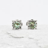 Minimalist Aquamarine Studs - Genuine Aquamarine Earrings - 18k White Gold Earrings