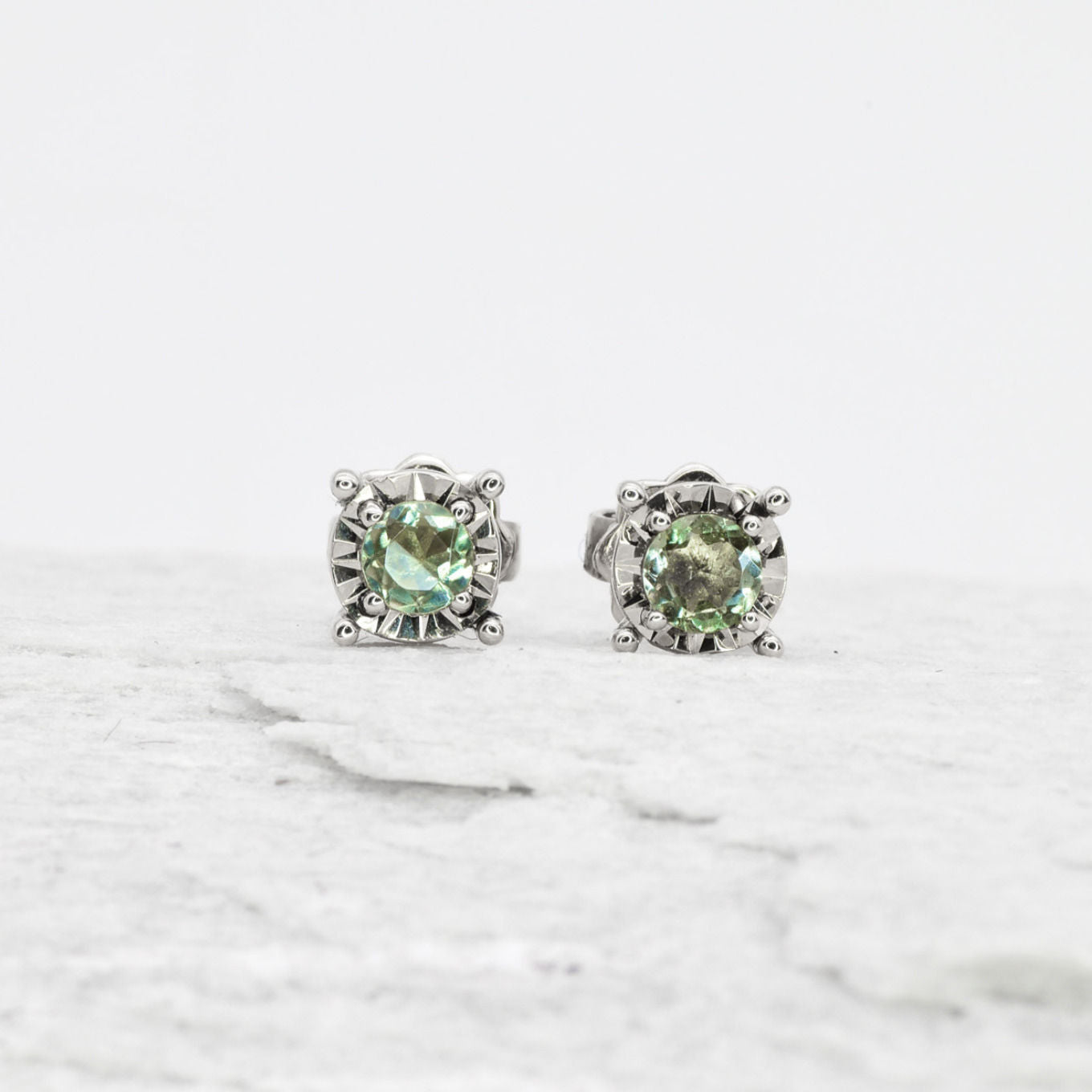 Minimalist White Gold Studs - Genuine Aquamarine Earrings - Solid 18k White Gold Earrings