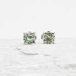 Minimalist White Gold Studs - Genuine Aquamarine Earrings - Solid 18k White Gold Earrings