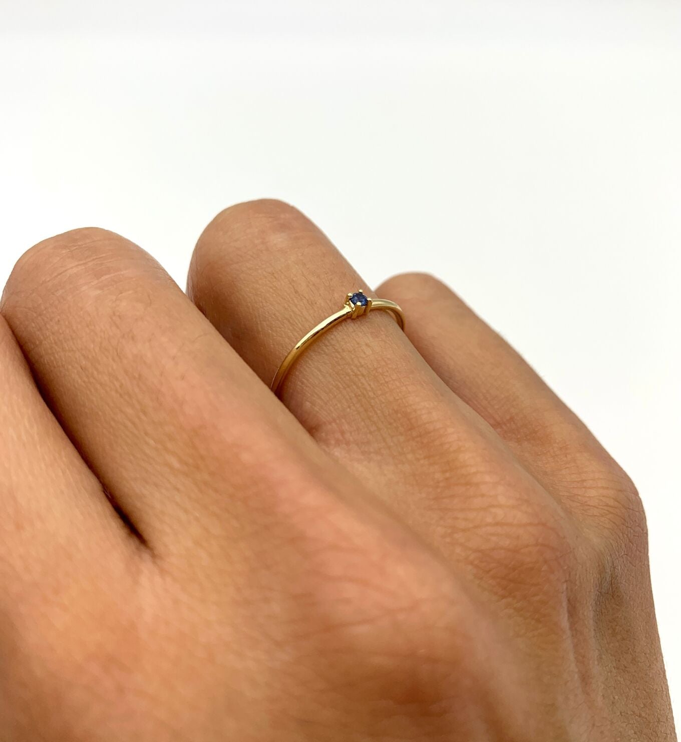 Solid 14k Yellow Gold Dainty Blue Sapphire Ring, perfect for everyday elegance and special celebrations.