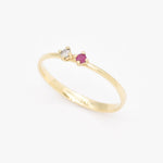 Real Diamond Ring - Natural Ruby Ring - Solid 14k Yellow Gold Ring