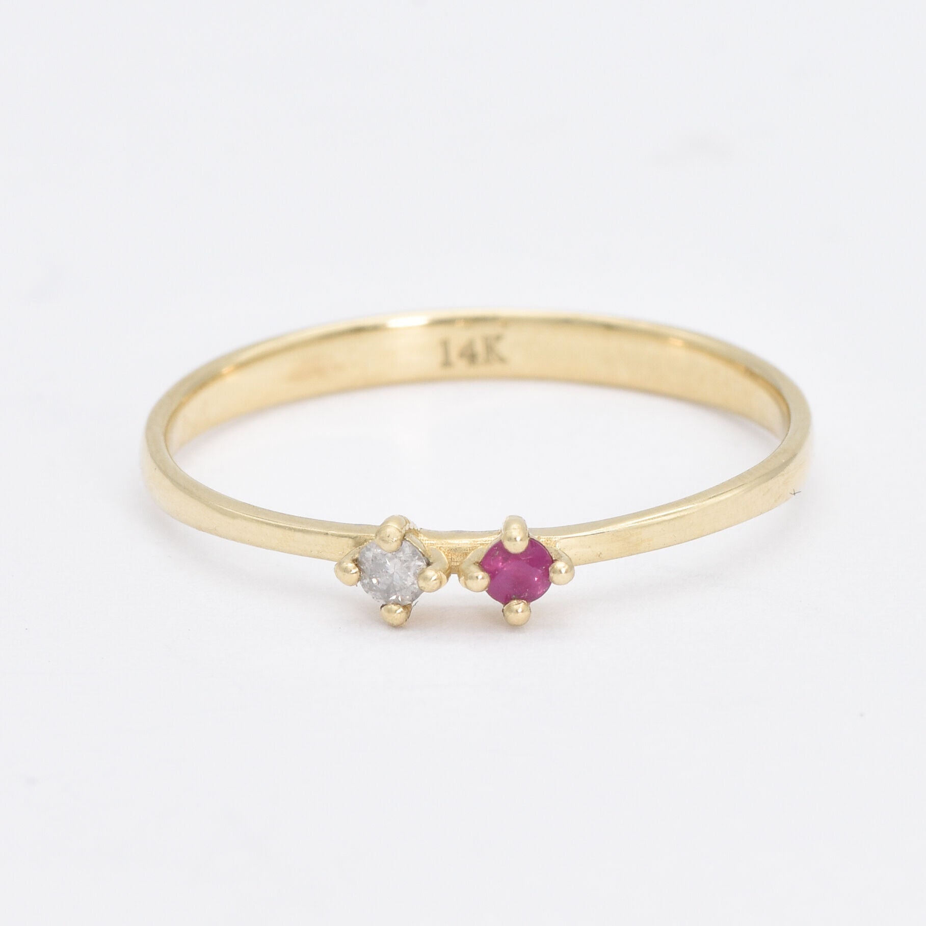 Real Diamond Ring - Natural Ruby Ring - Solid 14k Yellow Gold Ring made in 14k Yellow Gold. Ideal for everyday wear and perfect for birthday gifting and special occasions.