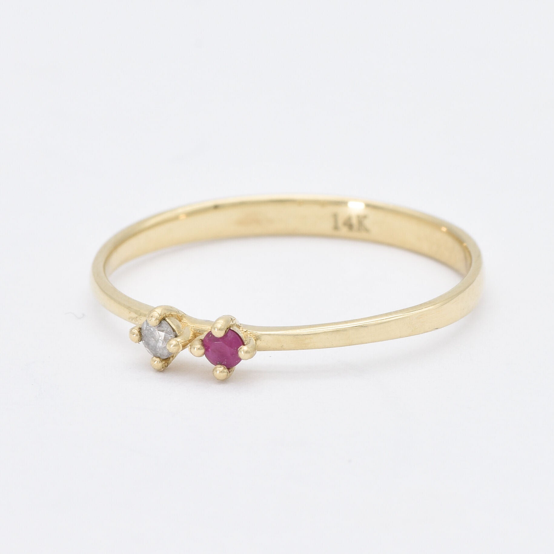 Real Diamond Ring - Natural Ruby Ring - Solid 14k Yellow Gold Ring