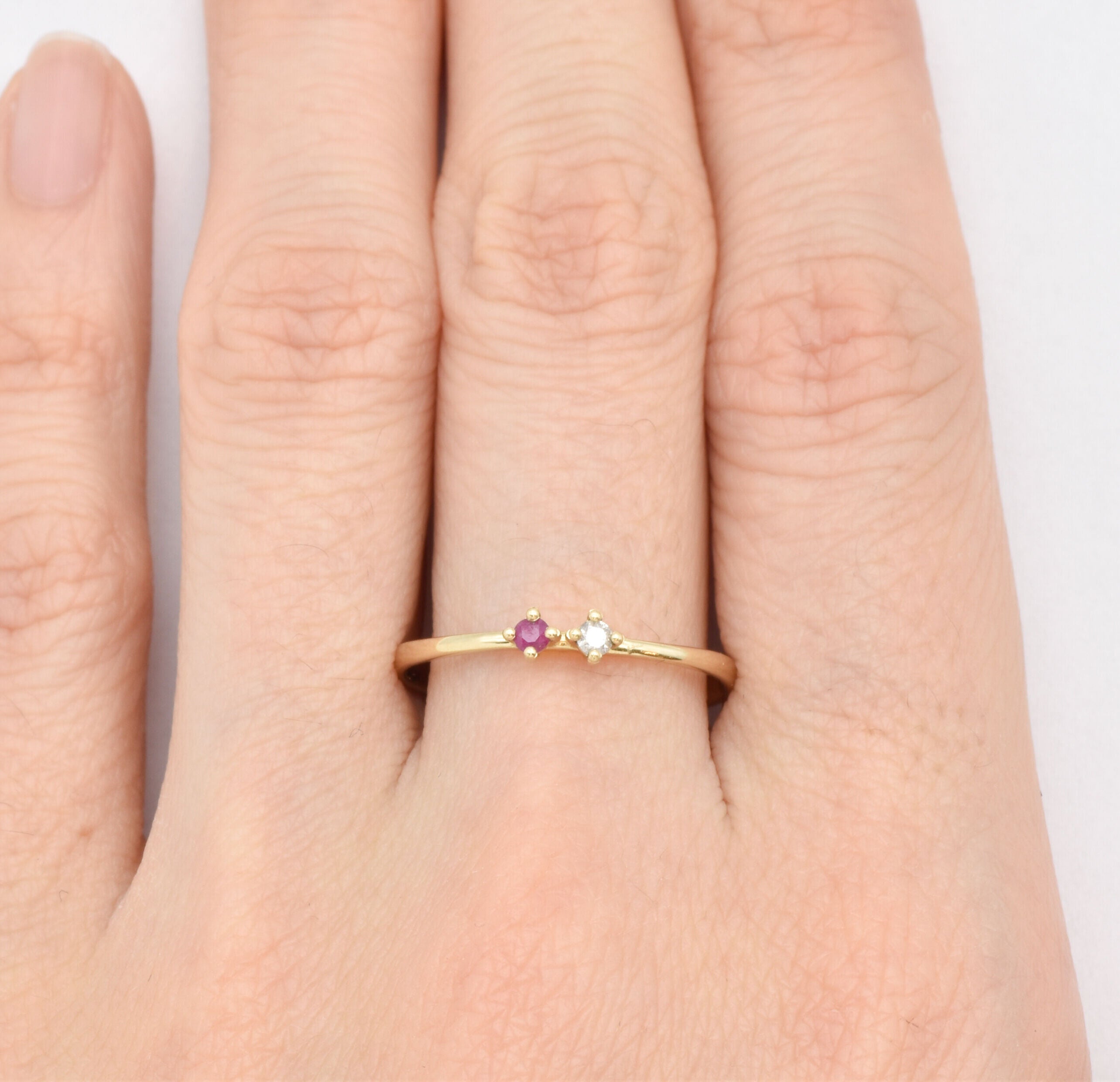 Real Diamond Ring - Natural Ruby Ring - Solid 14k Yellow Gold Ring made in 14k Yellow Gold. Ideal for everyday wear and perfect for birthday gifting and special occasions.