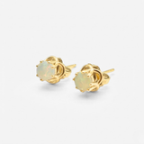 White Gold Opal Studs - Fire Opal Earrings - 18k White Gold Studs