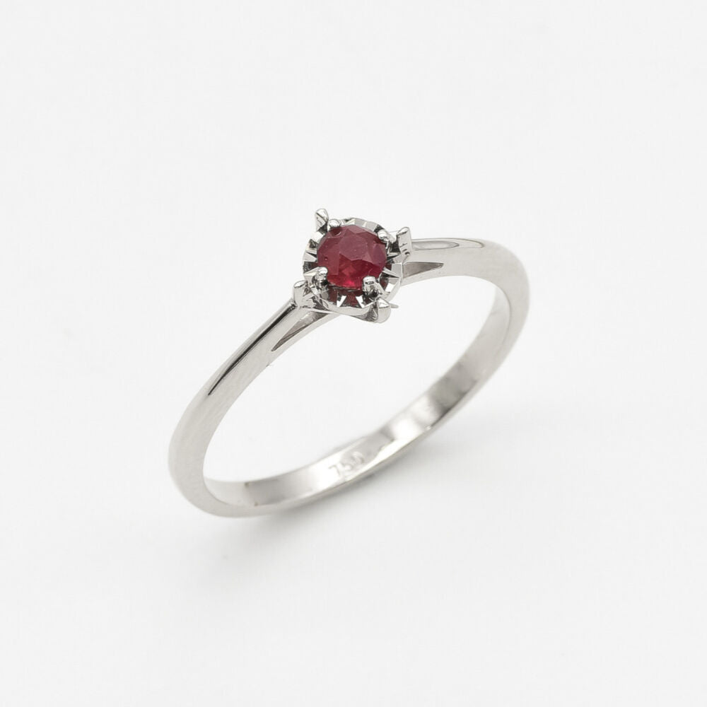 Real Red Ruby Ring - 18k White Gold Ring - Genuine July Birthstone Ring