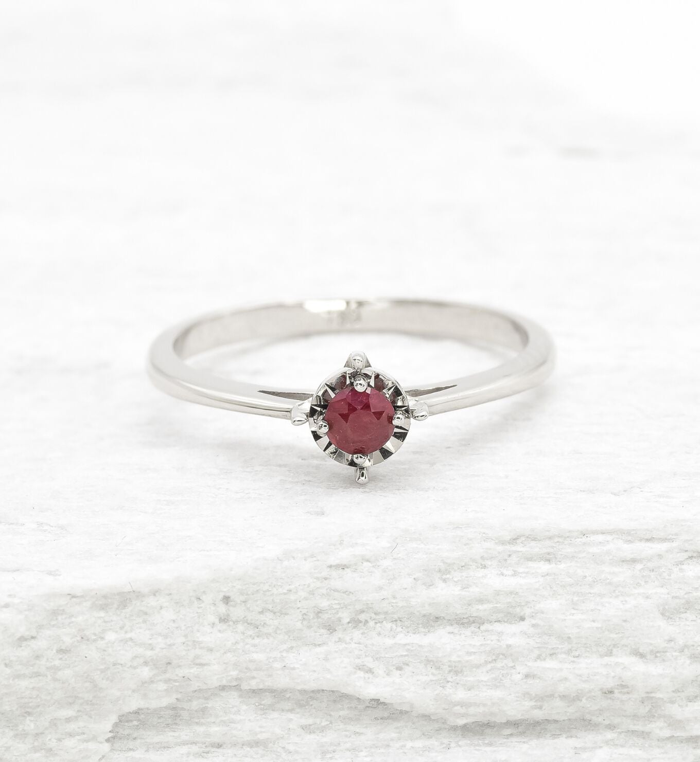 Real Red Ruby Ring - 18k White Gold Ring - Genuine July Birthstone Ring