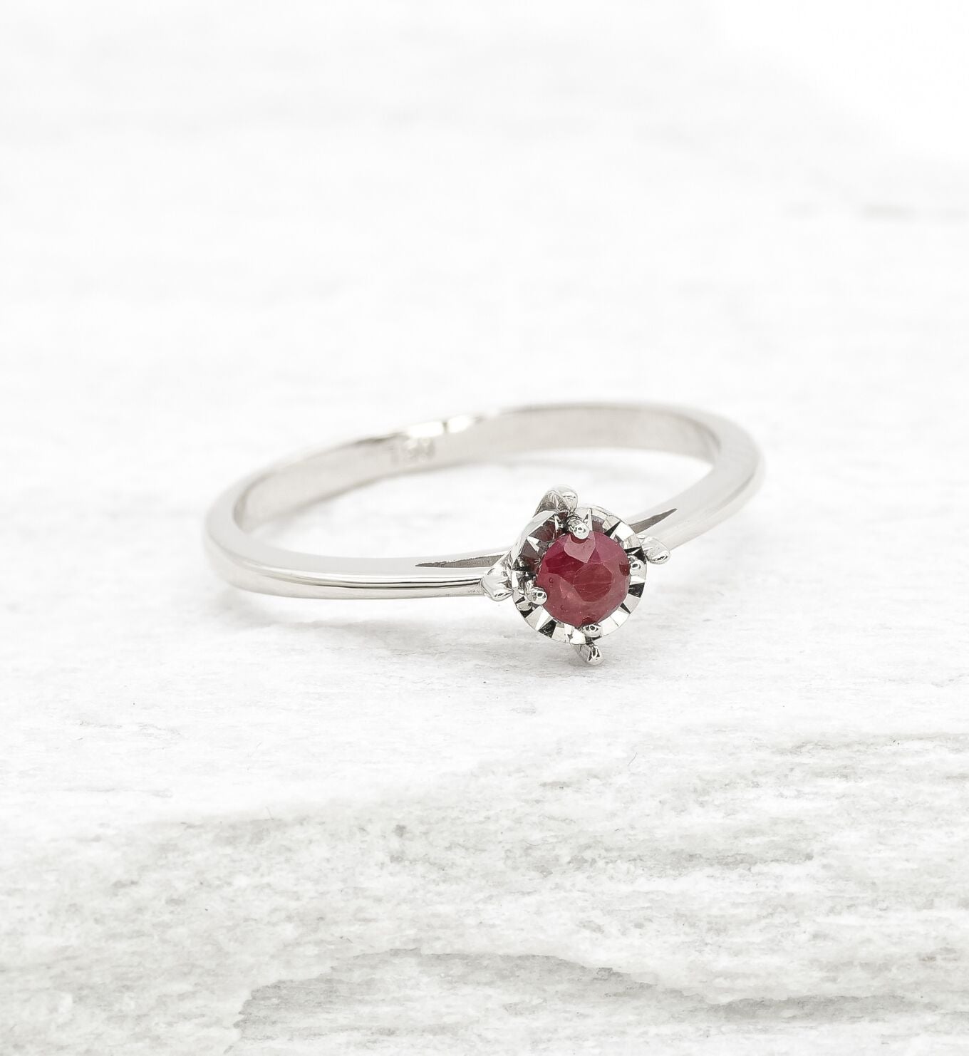 Real Red Ruby Ring - 18k White Gold Ring - Genuine July Birthstone Ring