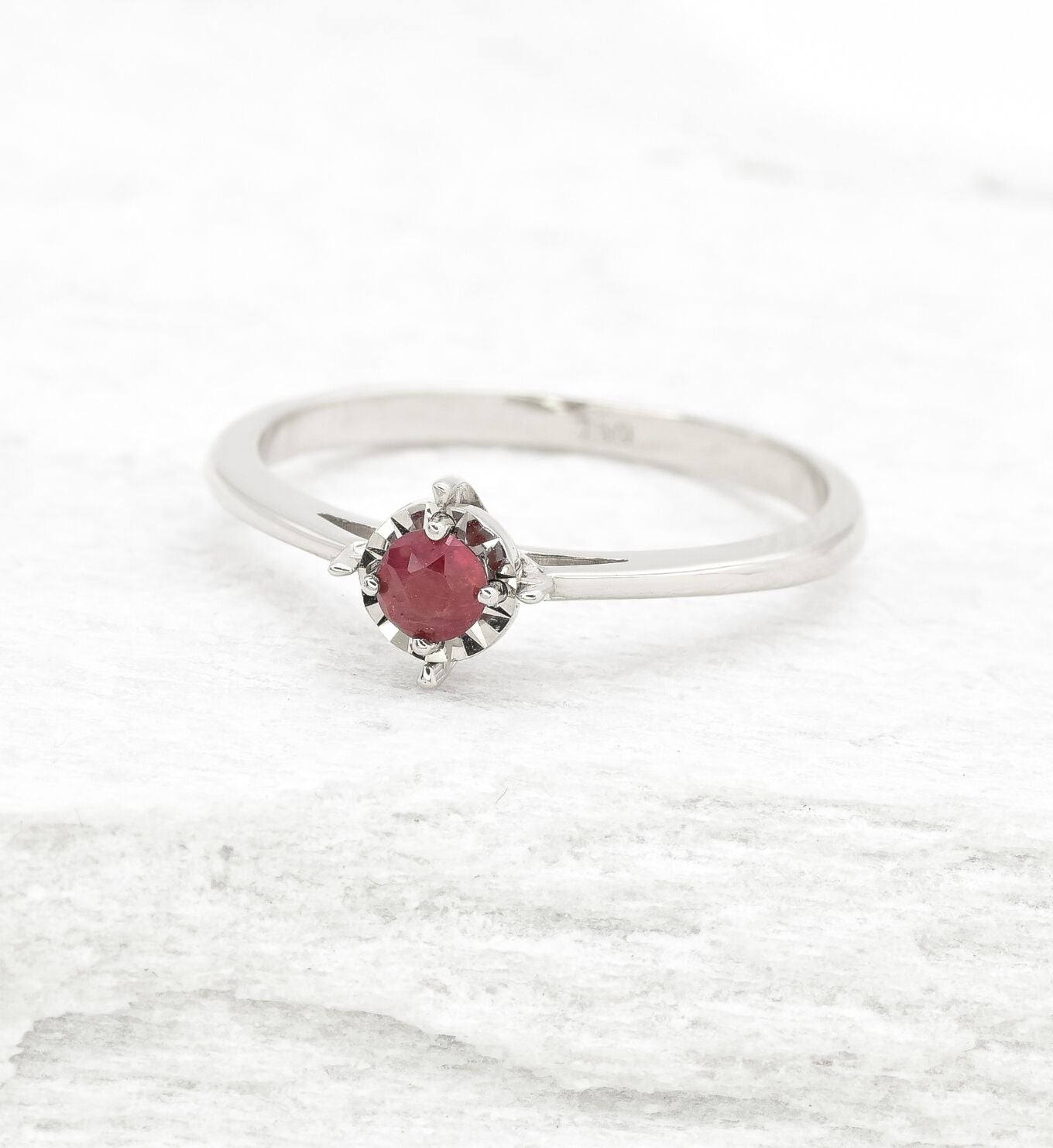 Real Red Ruby Ring - 18k White Gold Ring - Genuine July Birthstone Ring