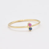 Ruby and Sapphire Gold Ring - Solid Gold Dainty Ring - Two Stone Gold Ring
