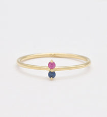 Ruby and Sapphire Gold Ring - Solid Gold Dainty Ring - Two Stone Gold Ring