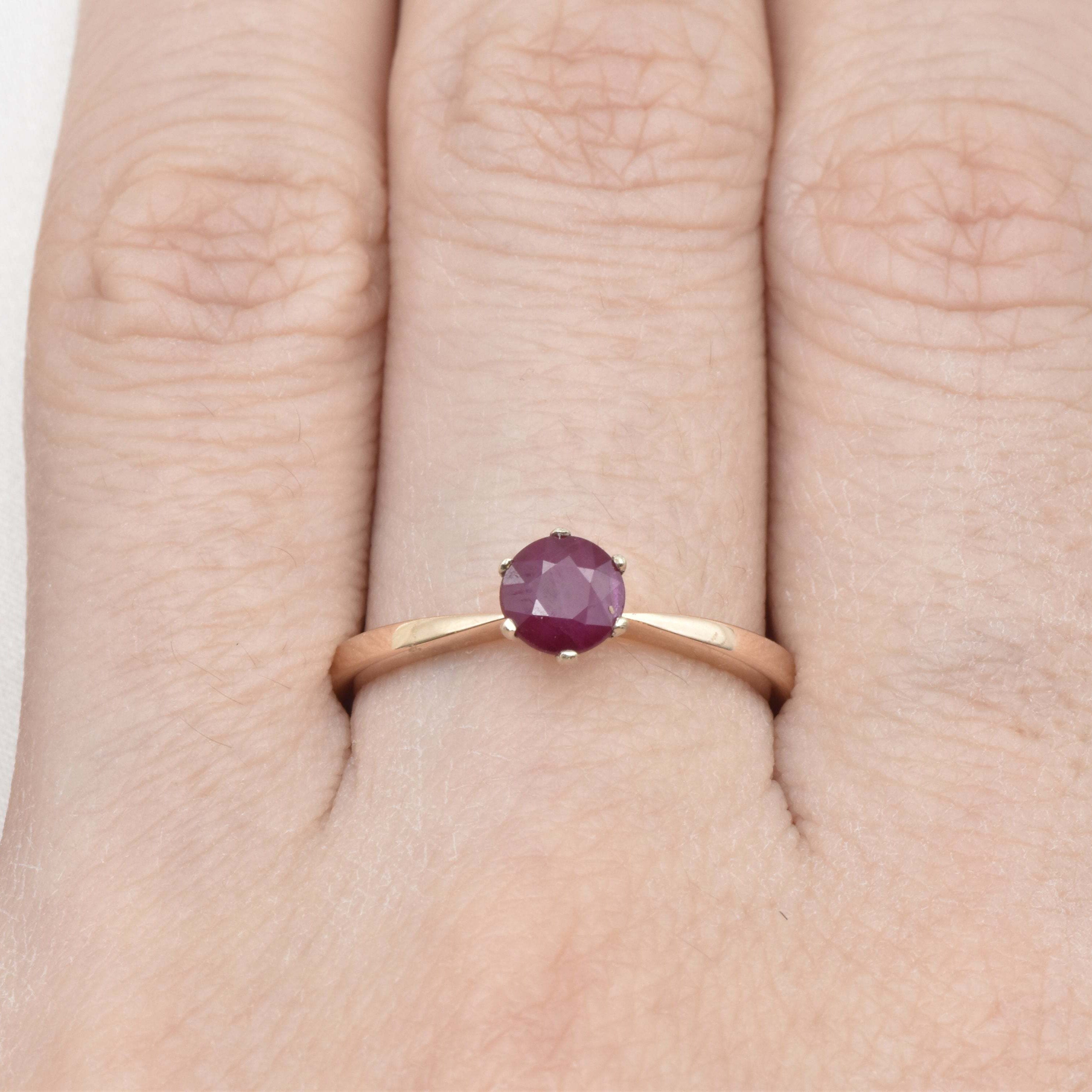 Real Ruby Rose Gold Ring - Solid 14k Rose Gold Ring - Genuine Ruby Solitaire Ring