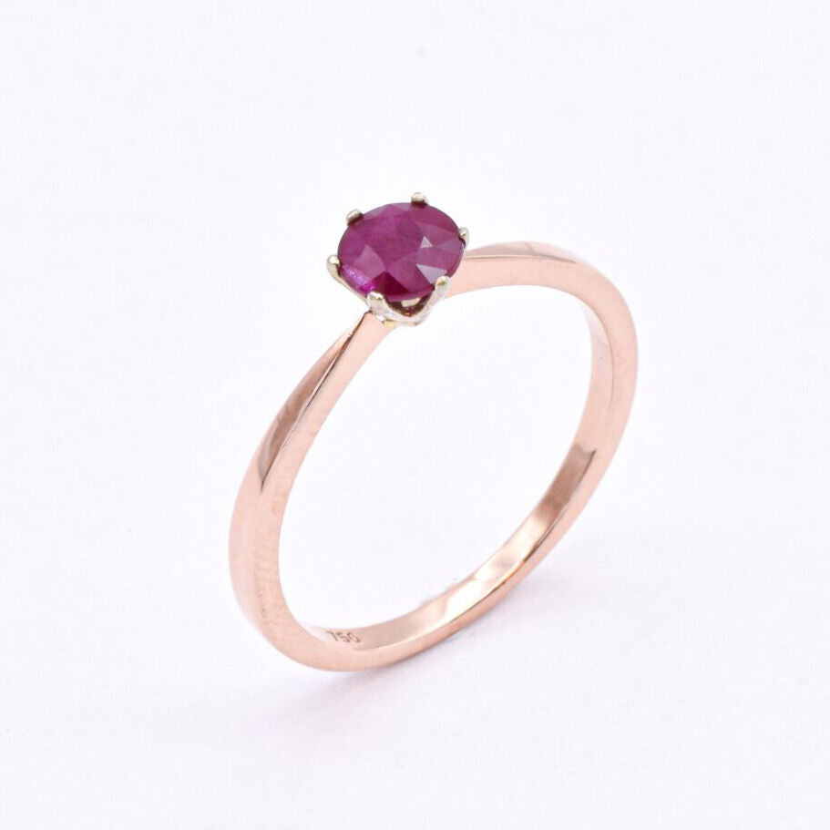 Real Ruby Rose Gold Ring - Solid 14k Rose Gold Ring - Genuine Ruby Solitaire Ring