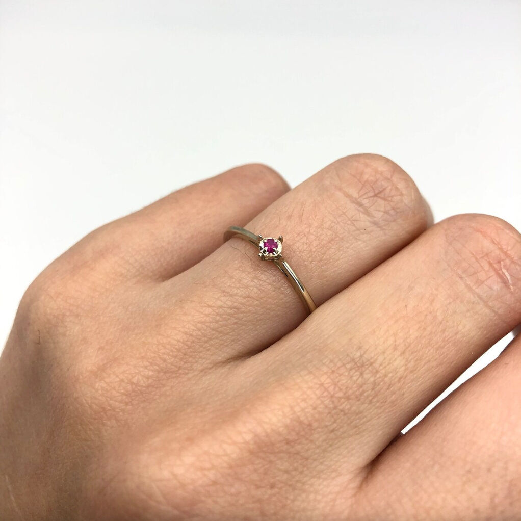 Real Ruby White Gold Ring - Minimalist Genuine Ruby Ring - Solid 18k White Gold Ring