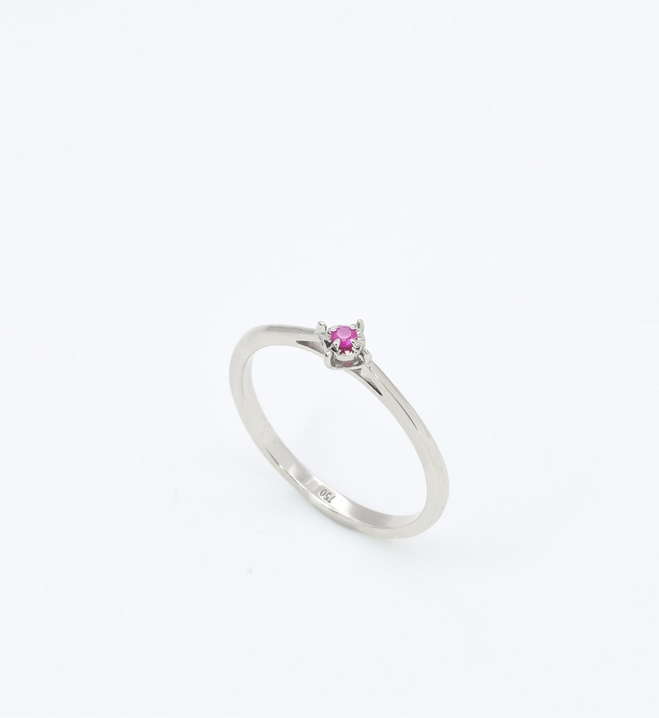 Real Ruby White Gold Ring - Minimalist Genuine Ruby Ring - Solid 18k White Gold Ring