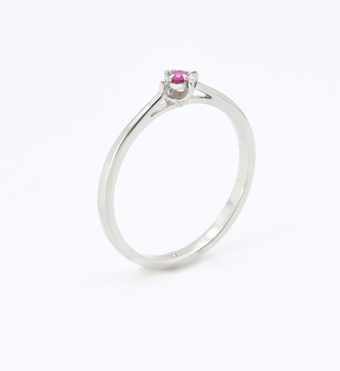 Real Ruby White Gold Ring - Minimalist Genuine Ruby Ring - Solid 18k White Gold Ring