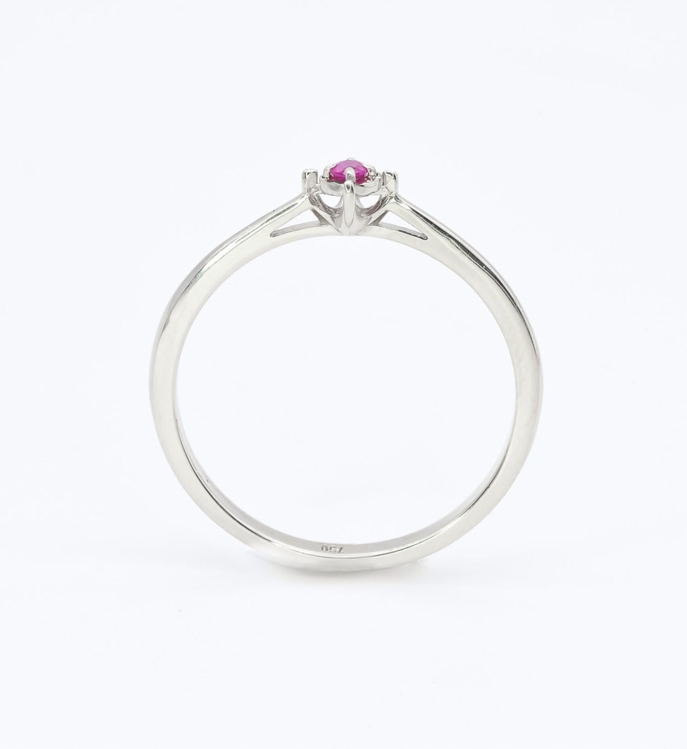 Real Ruby White Gold Ring - Minimalist Genuine Ruby Ring - Solid 18k White Gold Ring