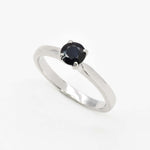 Real Sapphire White Gold Ring - Solitaire Genuine Sapphire Ring - 18k Certified White Gold Ring