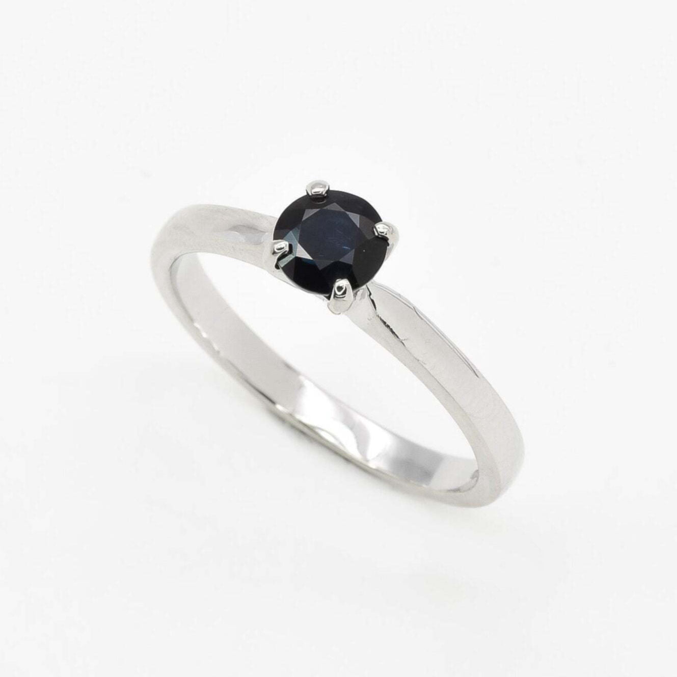 Real Sapphire White Gold Ring - Solitaire Genuine Sapphire Ring - 18k Certified White Gold Ring