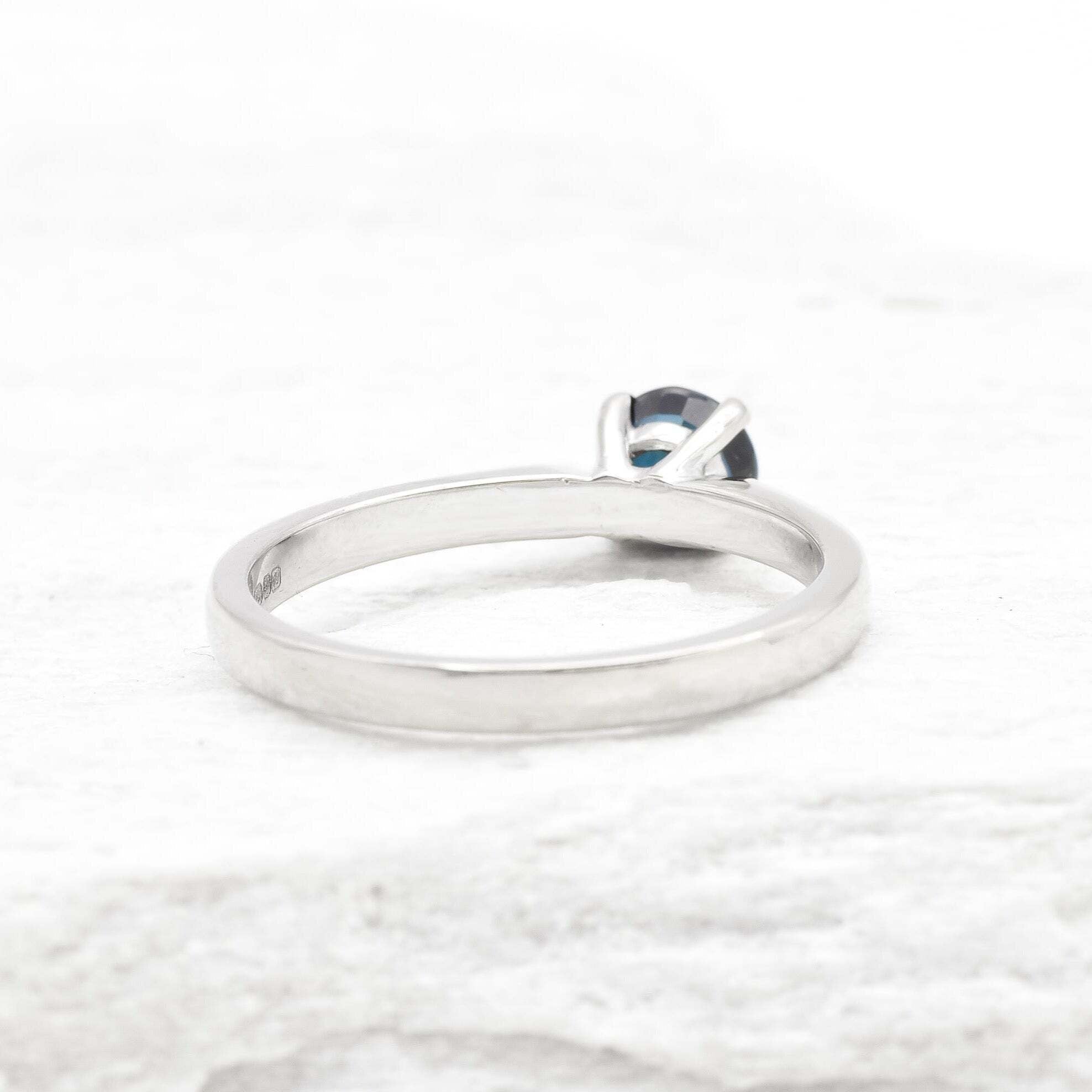 Real Sapphire White Gold Ring - Solitaire Genuine Sapphire Ring - 18k Certified White Gold Ring