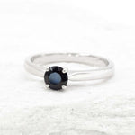 Real Sapphire White Gold Ring - Solitaire Genuine Sapphire Ring - 18k Certified White Gold Ring