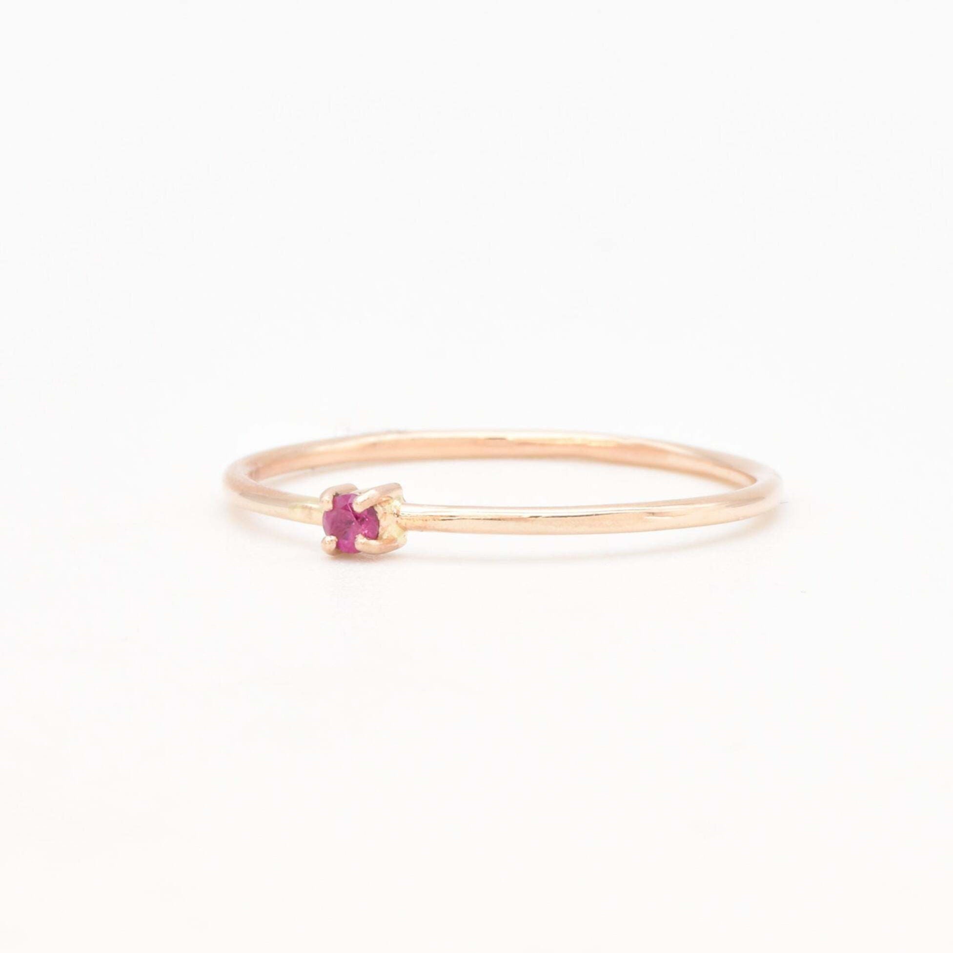 Rose Gold Ruby Ring - Dainty Ruby Ring - 14k Rose Gold Ring