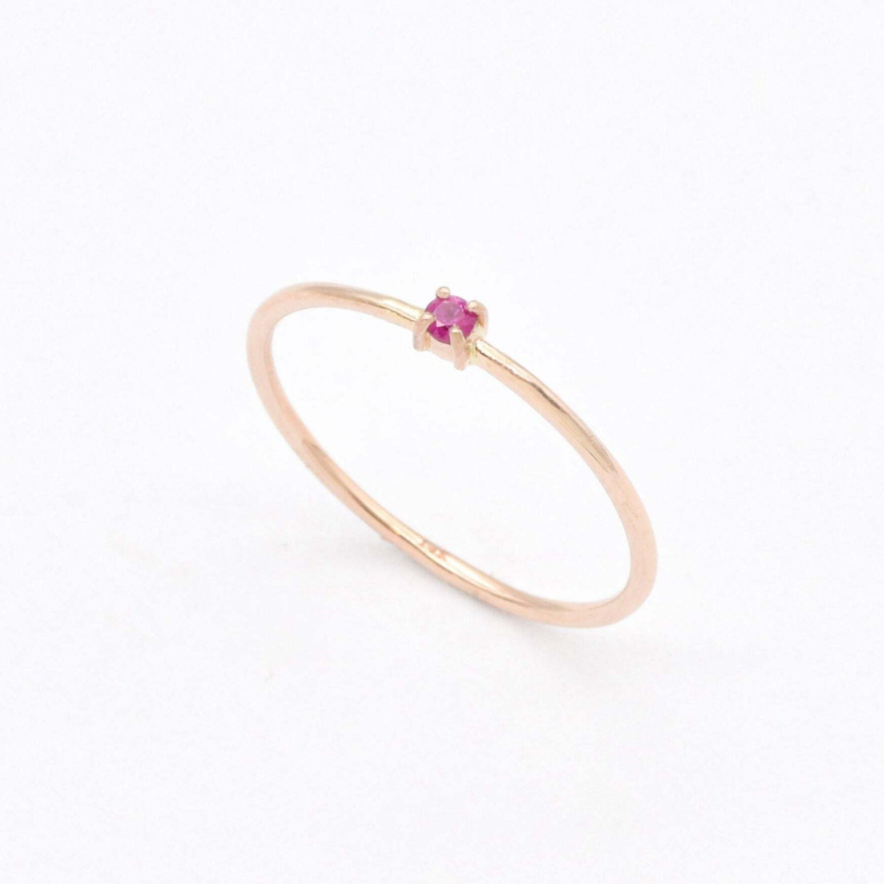 Rose Gold Ruby Ring - Dainty Ruby Ring - 14k Rose Gold Ring