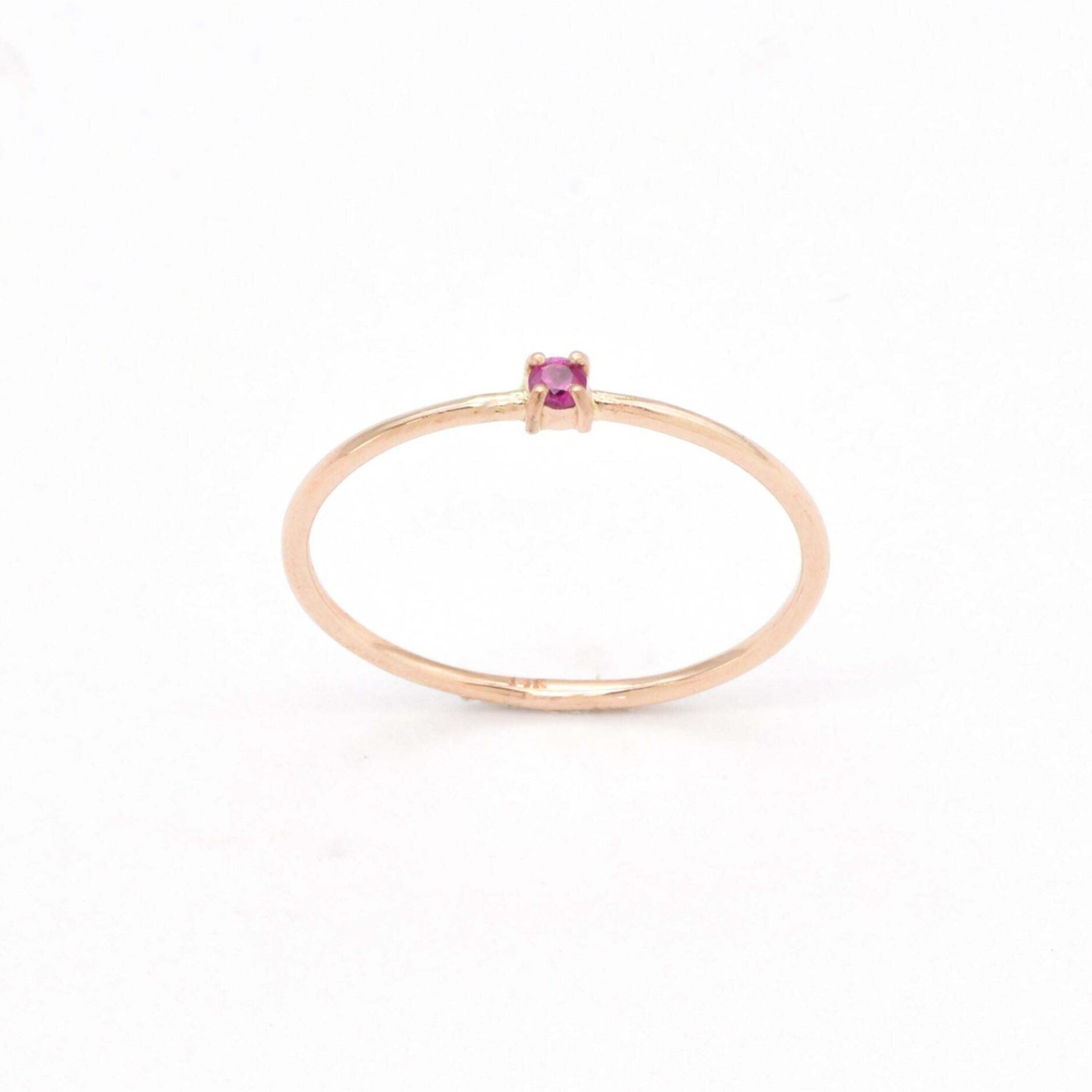 Rose Gold Ruby Ring - Dainty Ruby Ring - 14k Rose Gold Ring