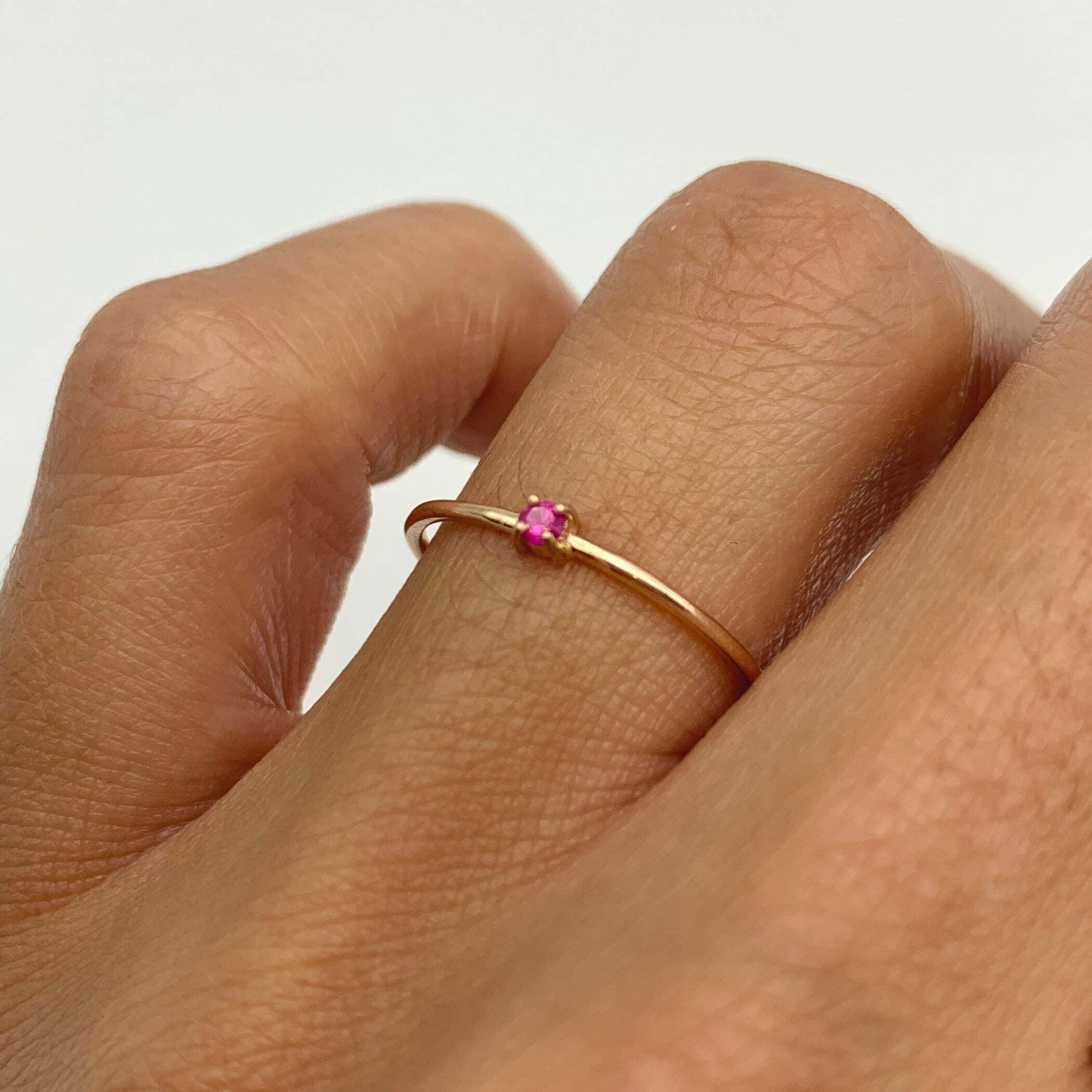 Rose Gold Ruby Ring - Dainty Ruby Ring - 14k Rose Gold Ring