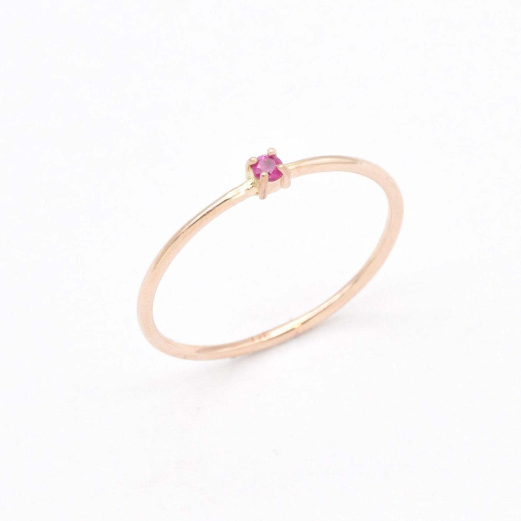 Rose Gold Ruby Ring - Dainty Ruby Ring - 14k Rose Gold Ring