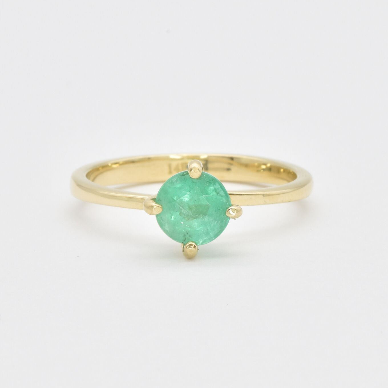 Solid 14k Yellow Gold Emerald Ring - Certified Real Emerald Ring - Green Emerald Solitaire Ring