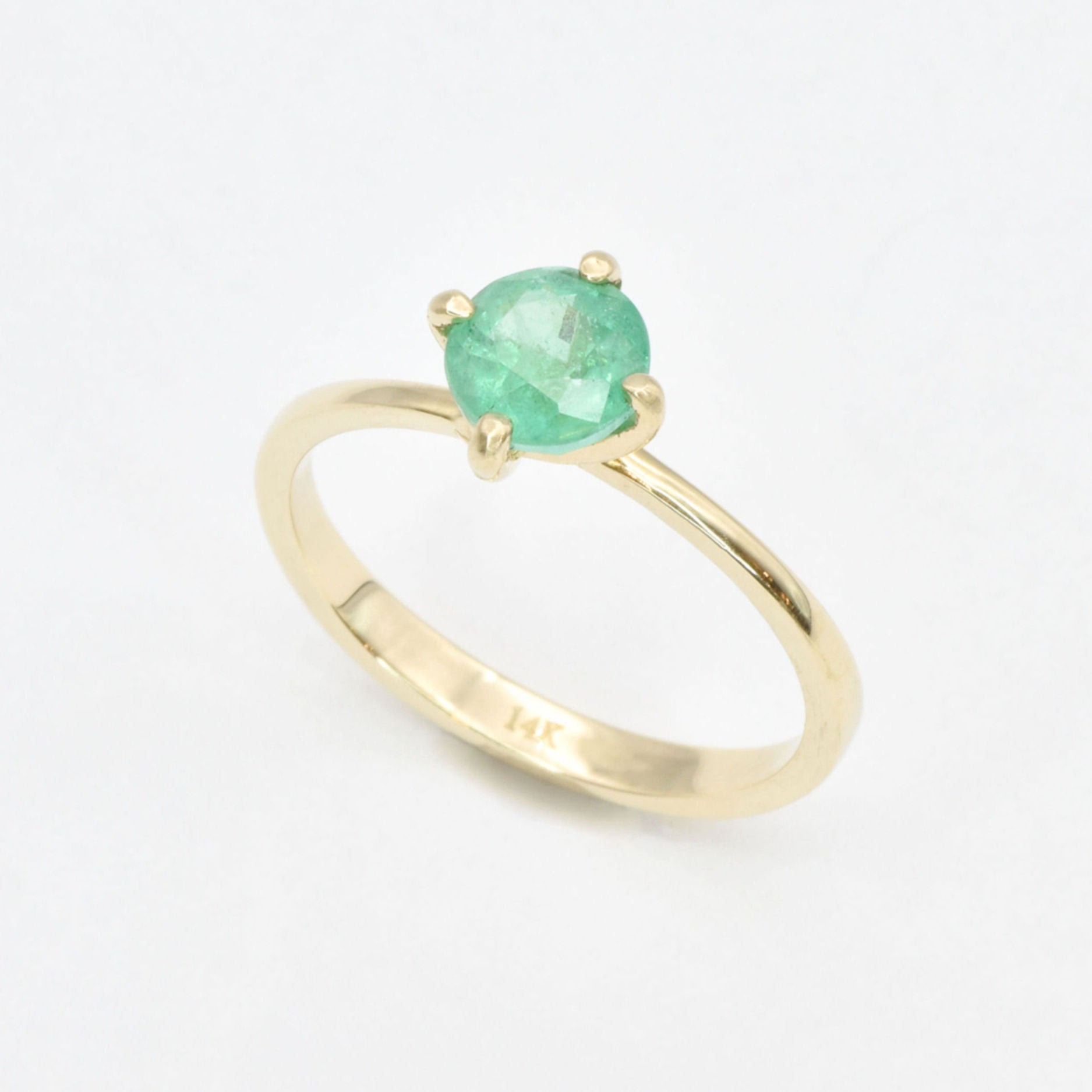 Solid 14k Yellow Gold Emerald Ring - Certified Real Emerald Ring - Green Emerald Solitaire Ring