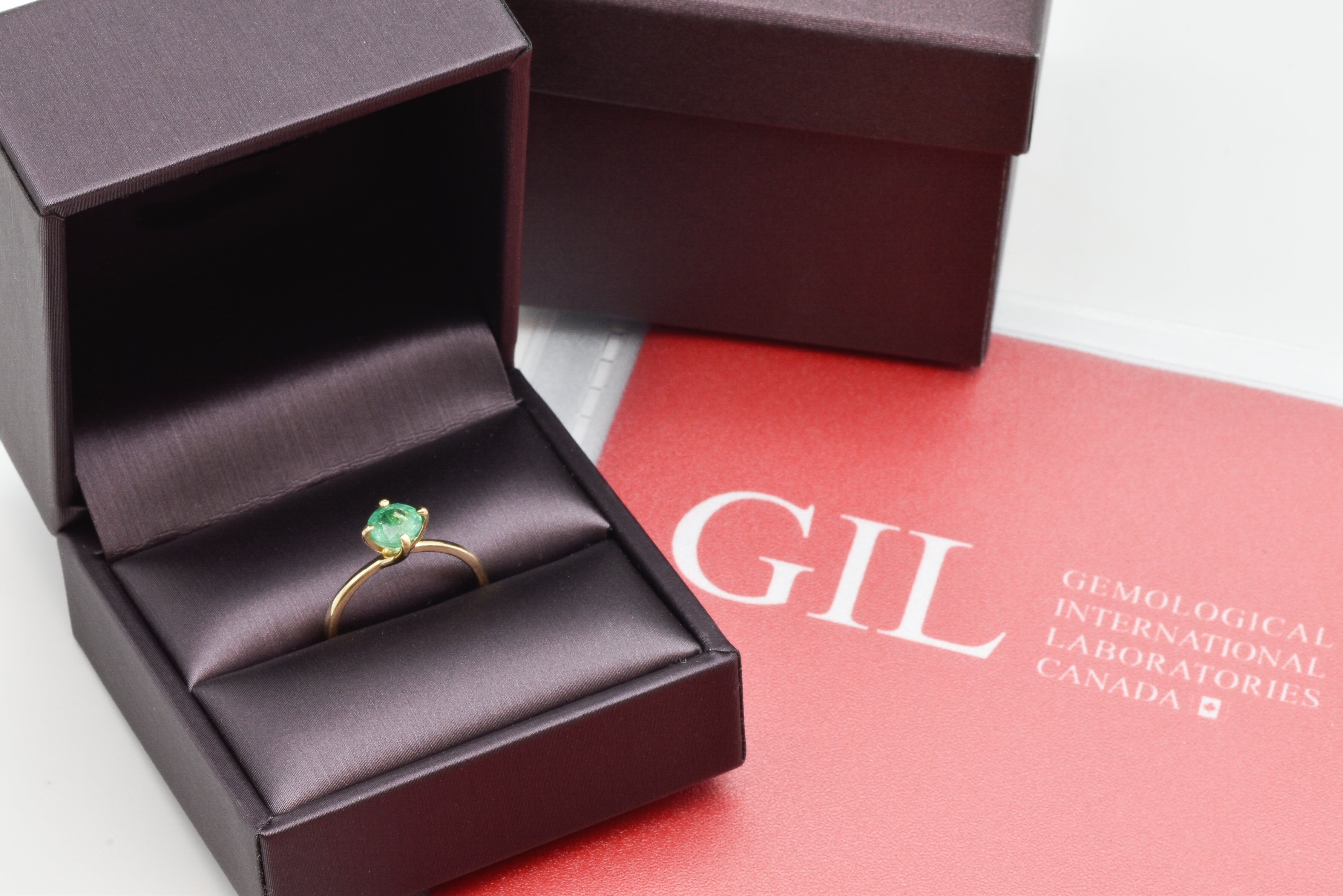 Solid 14k Yellow Gold Emerald Ring - Certified Real Emerald Ring - Green Emerald Solitaire Ring