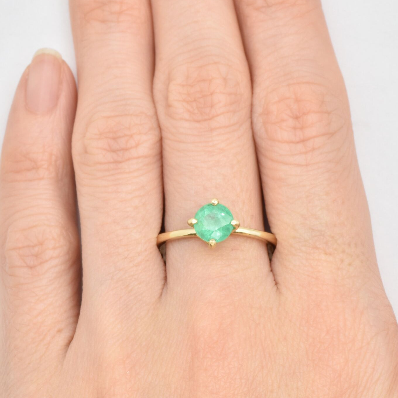 Solid 14k Yellow Gold Emerald Ring - Certified Real Emerald Ring - Green Emerald Solitaire Ring