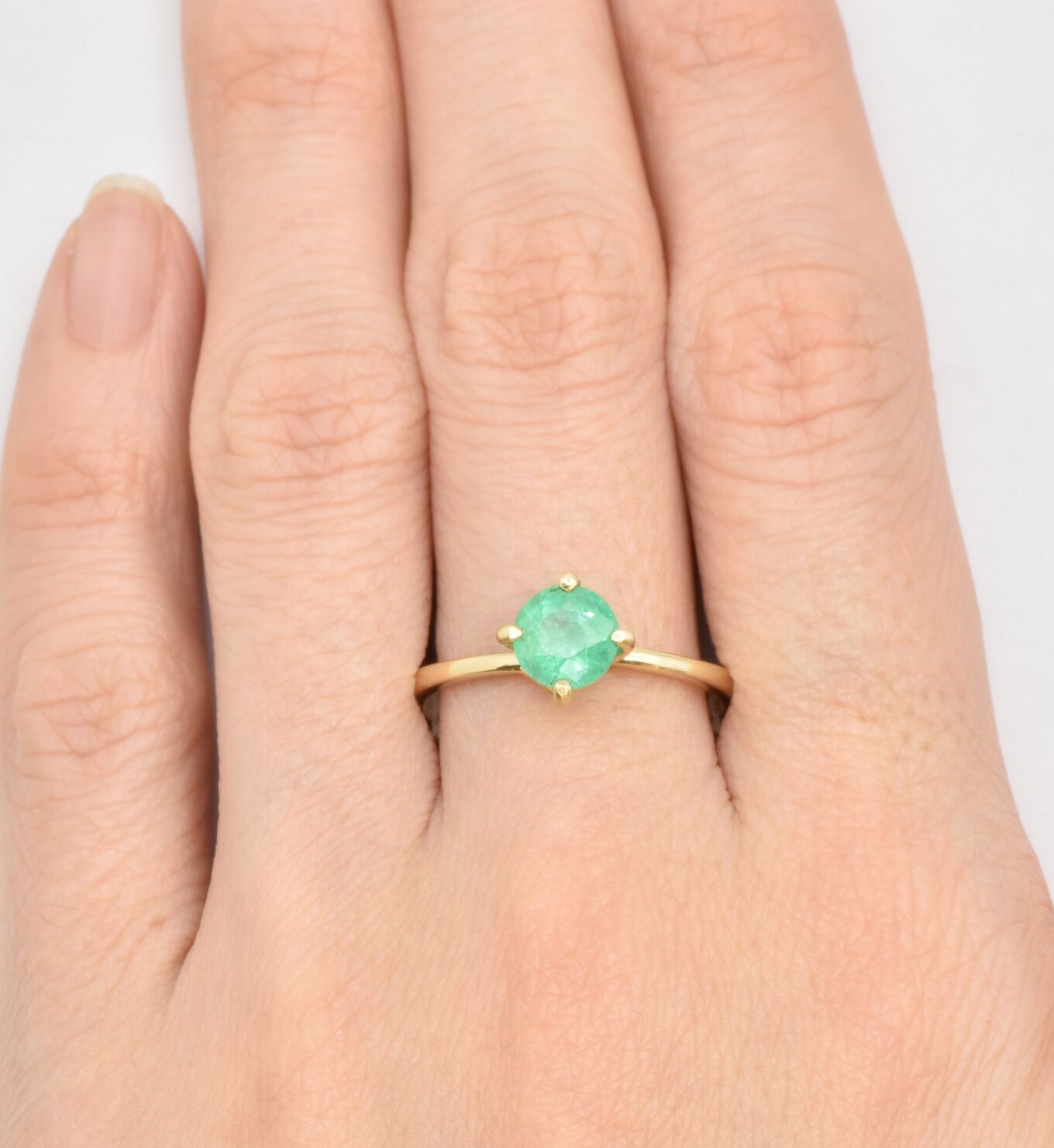 Solid 14k Yellow Gold Emerald Ring - Certified Real Emerald Ring - Green Emerald Solitaire Ring