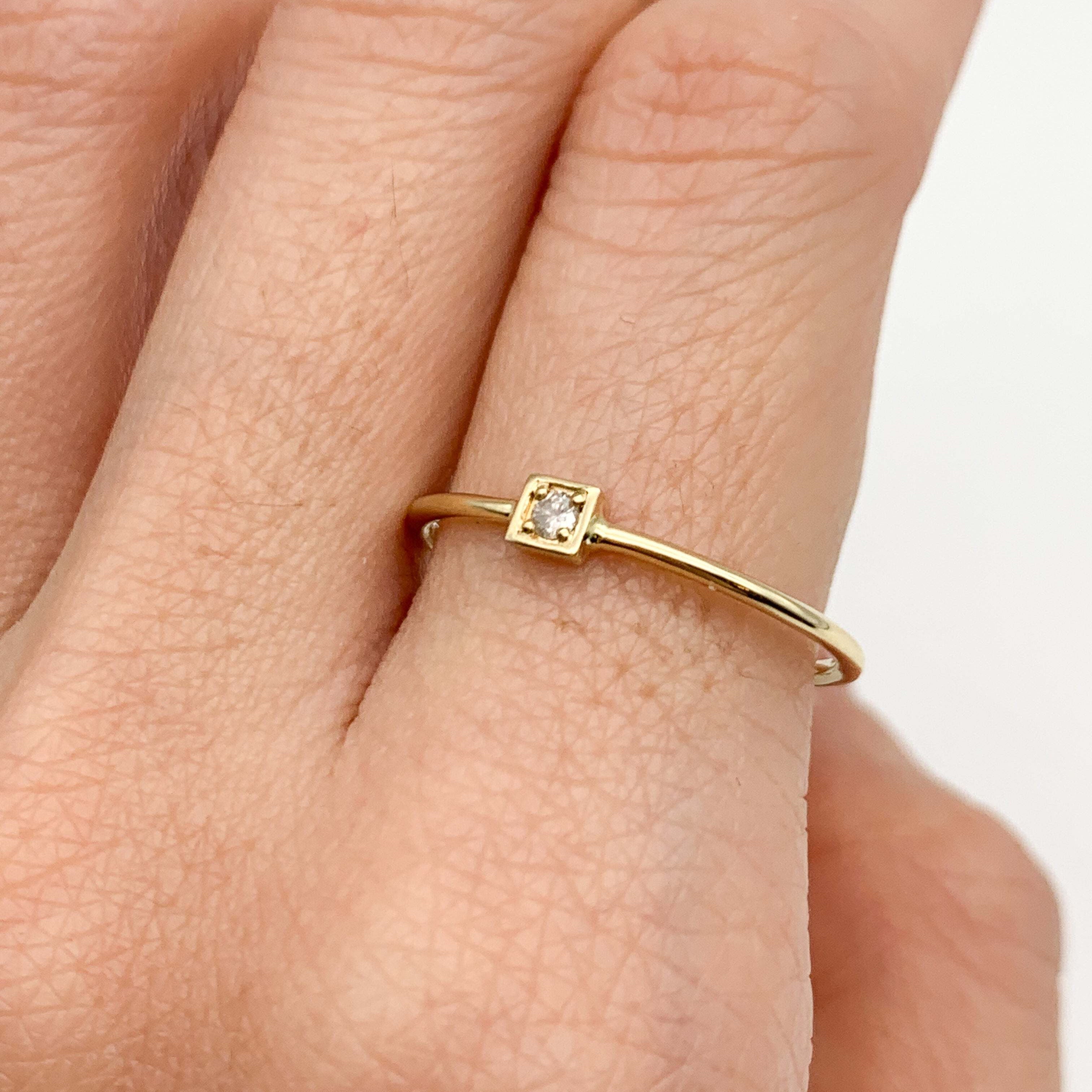 Square Genuine Diamond Gold Ring - Minimalist Solid Gold Ring - Real Solid 14k Gold Ring (41096996585538)