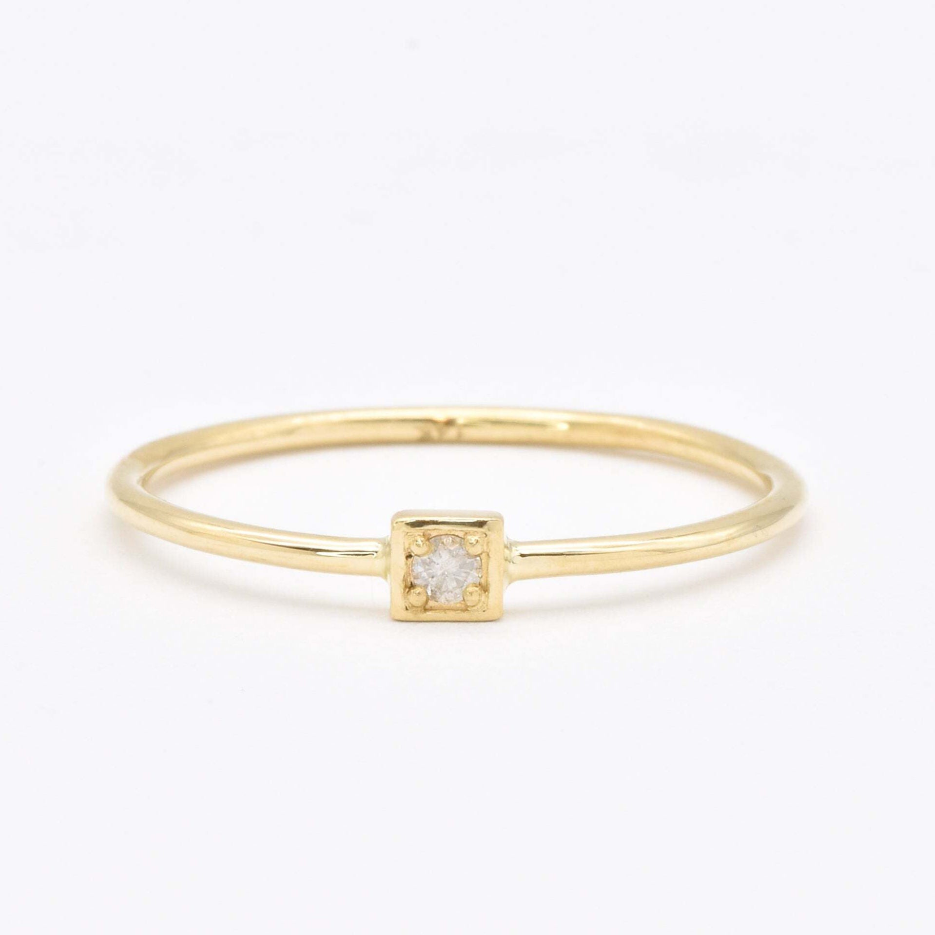 Square Genuine Diamond Gold Ring - Minimalist Solid Gold Ring - Real Solid 14k Gold Ring (41096996585538)