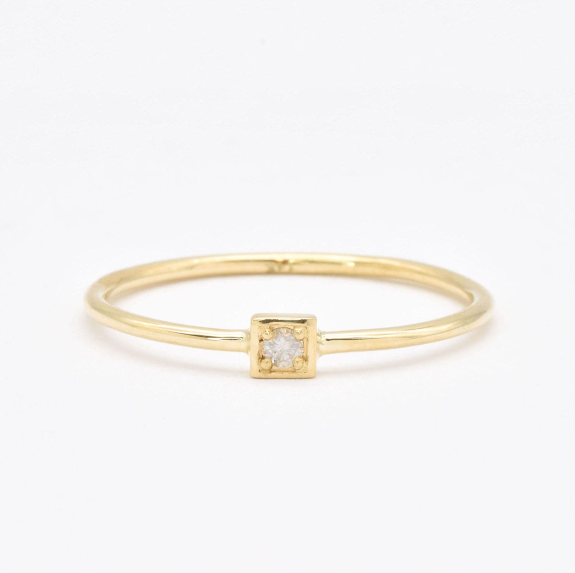 Square Genuine Diamond Gold Ring - Minimalist Solid Gold Ring - Real Solid 14k Gold Ring (41096996585538)