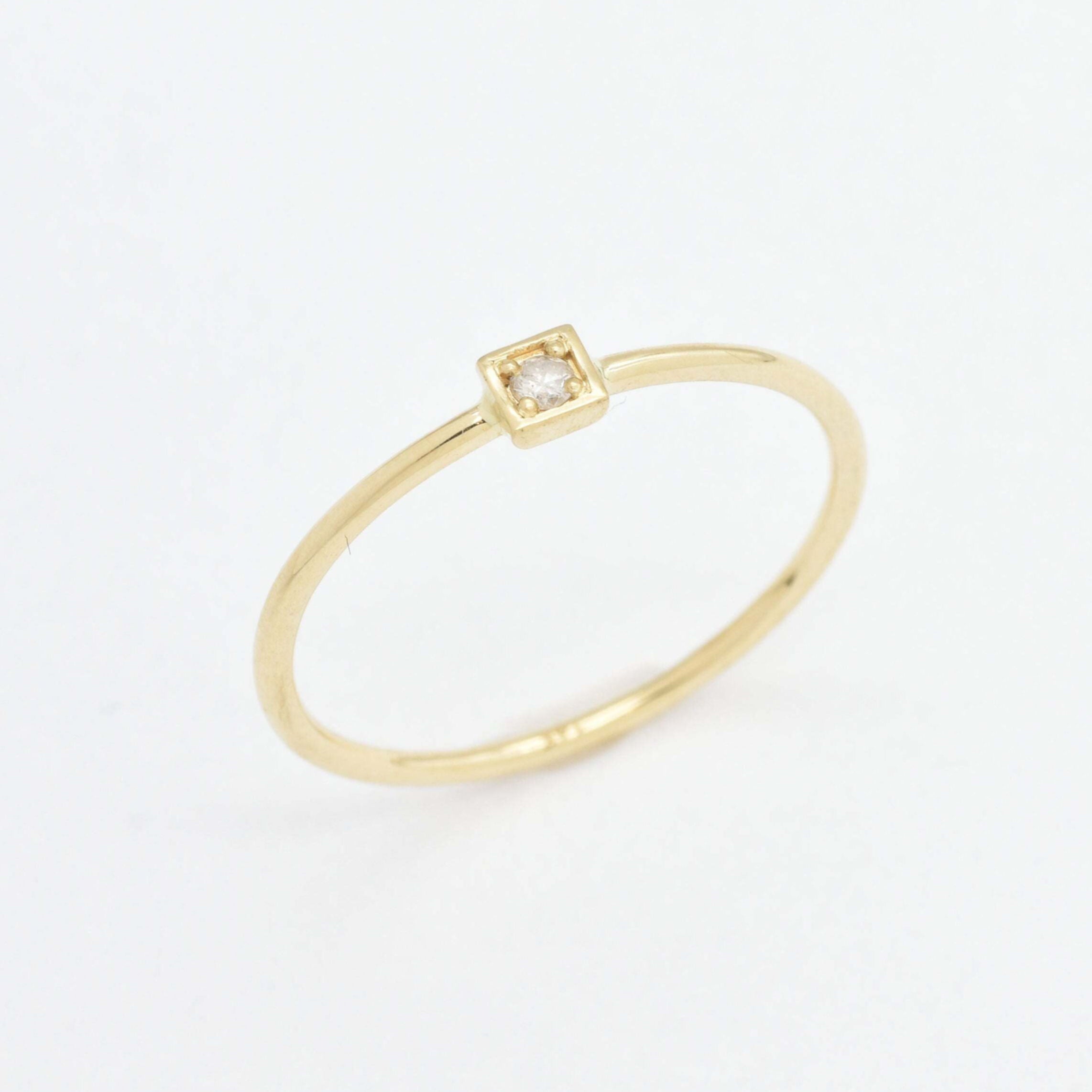 Square Genuine Diamond Gold Ring - Minimalist Solid Gold Ring - Real Solid 14k Gold Ring (41096996585538)