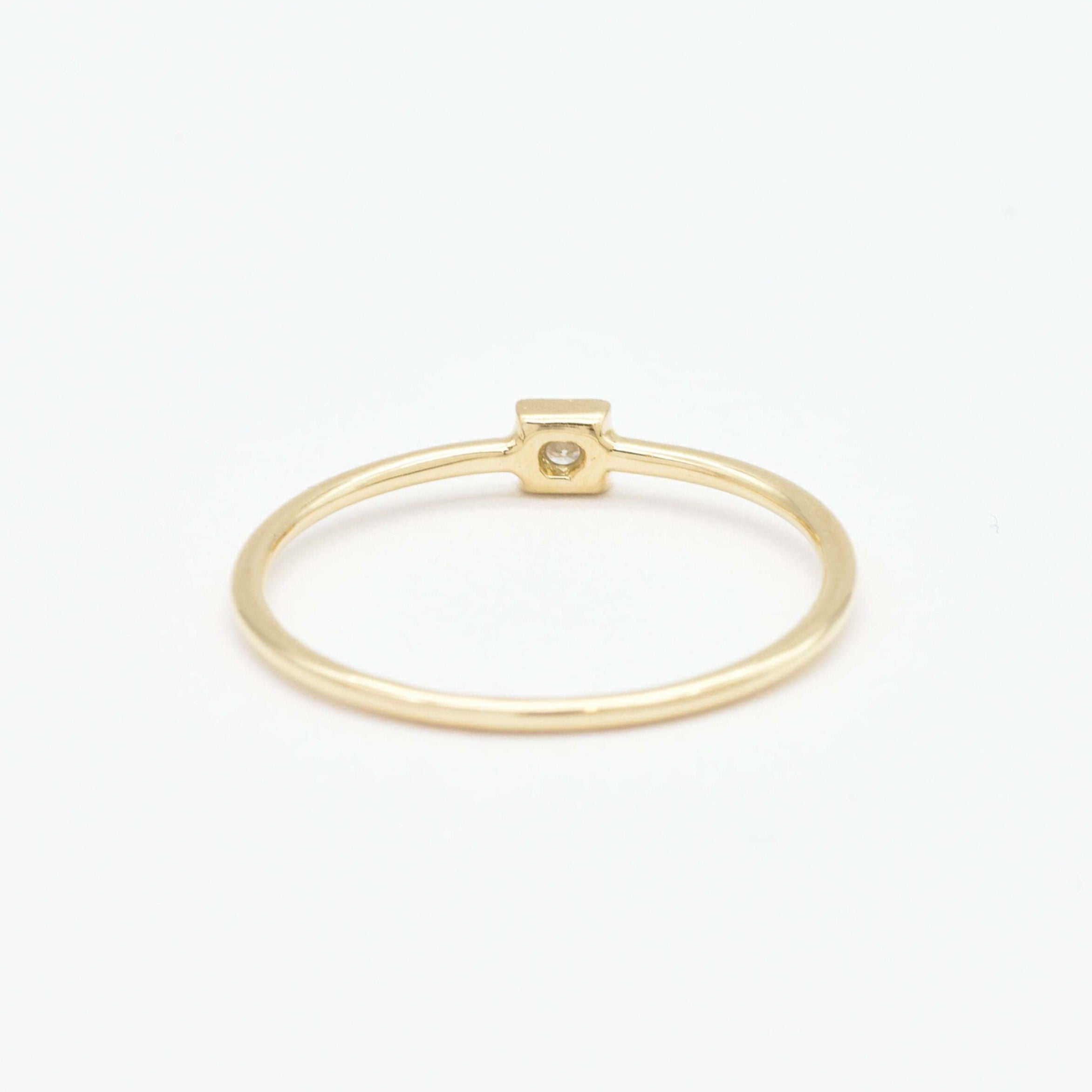 Square Genuine Diamond Gold Ring - Minimalist Solid Gold Ring - Real Solid 14k Gold Ring (41096996585538)