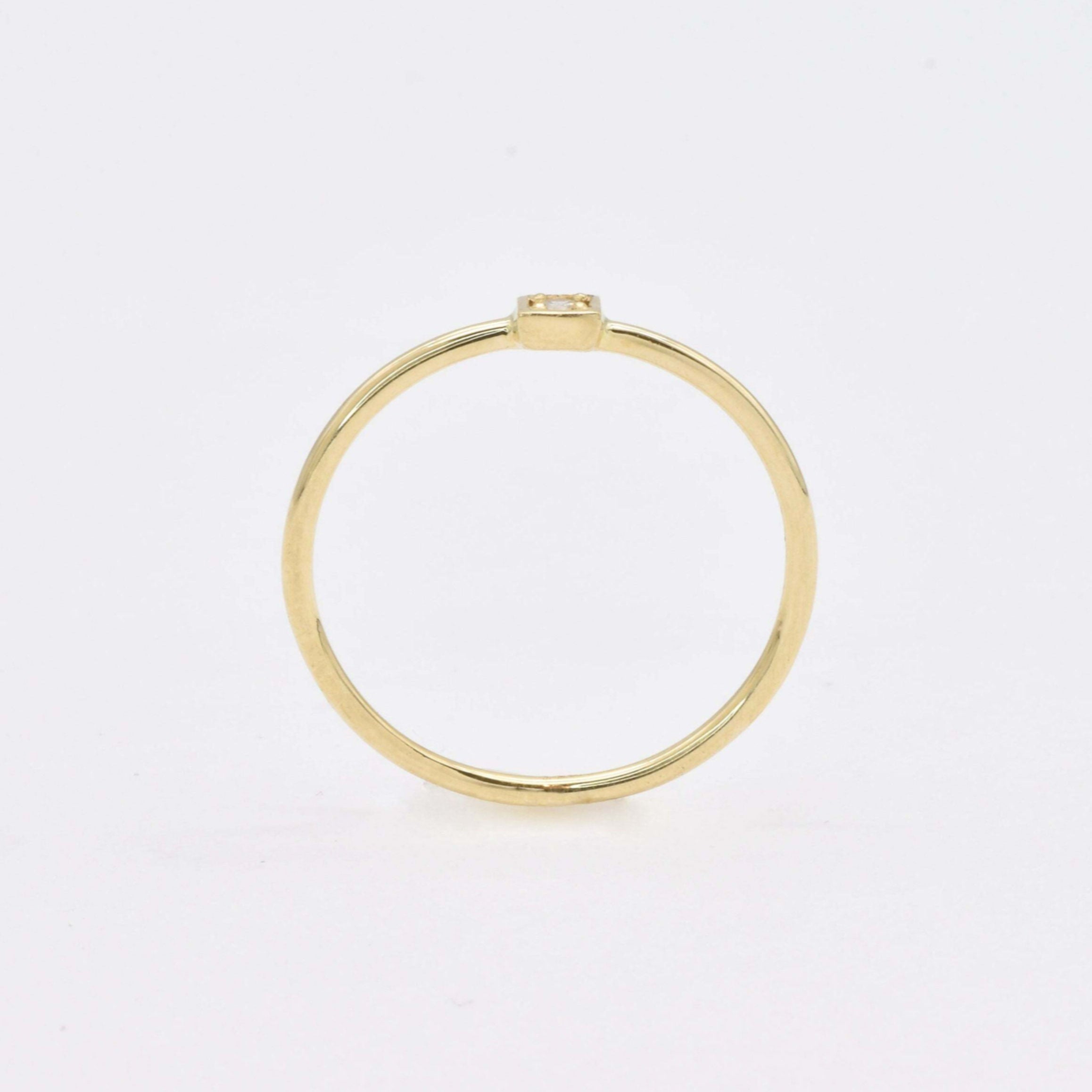 Square Genuine Diamond Gold Ring - Minimalist Solid Gold Ring - Real Solid 14k Gold Ring (41096996585538)