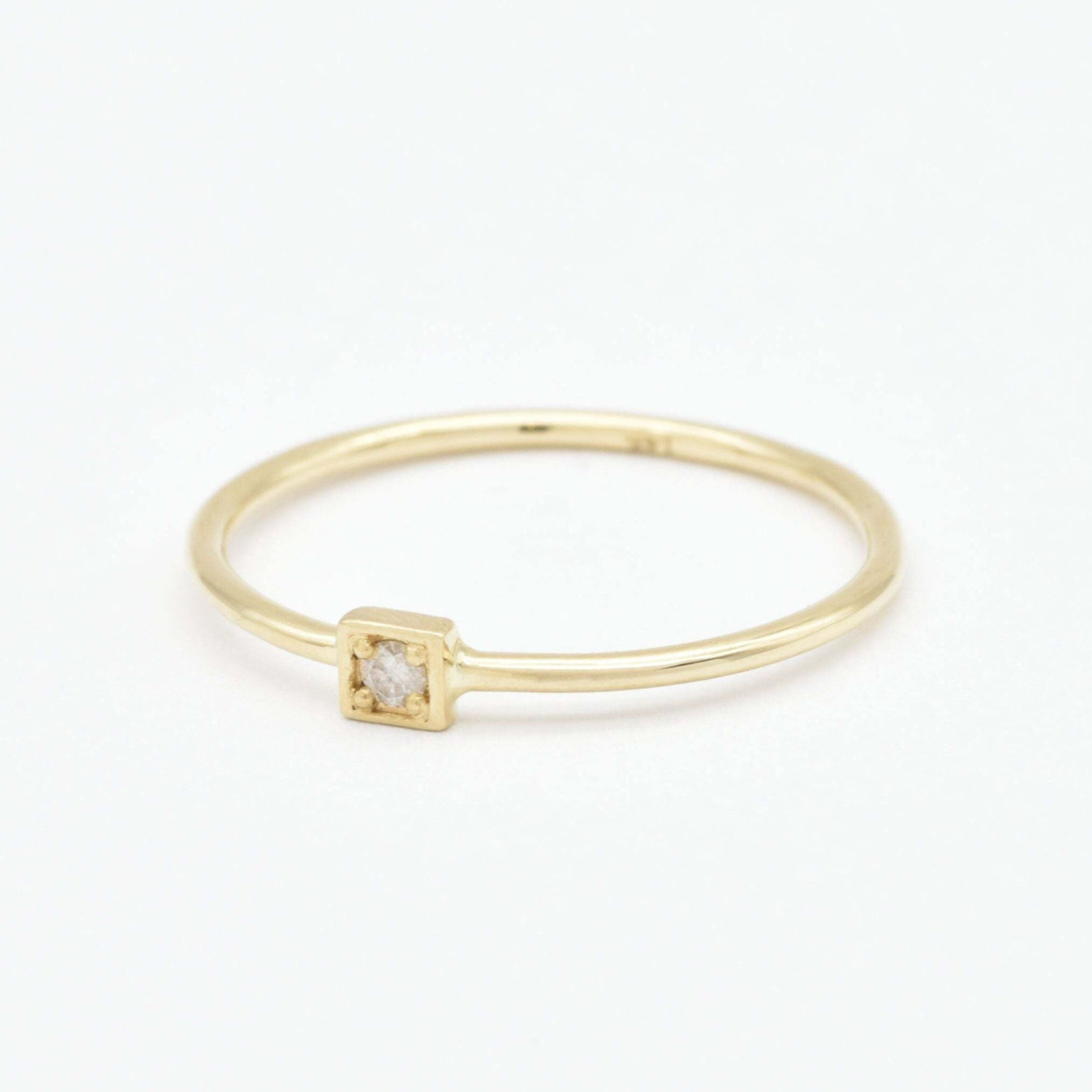 Square Genuine Diamond Gold Ring - Minimalist Solid Gold Ring - Real Solid 14k Gold Ring (41096996585538)