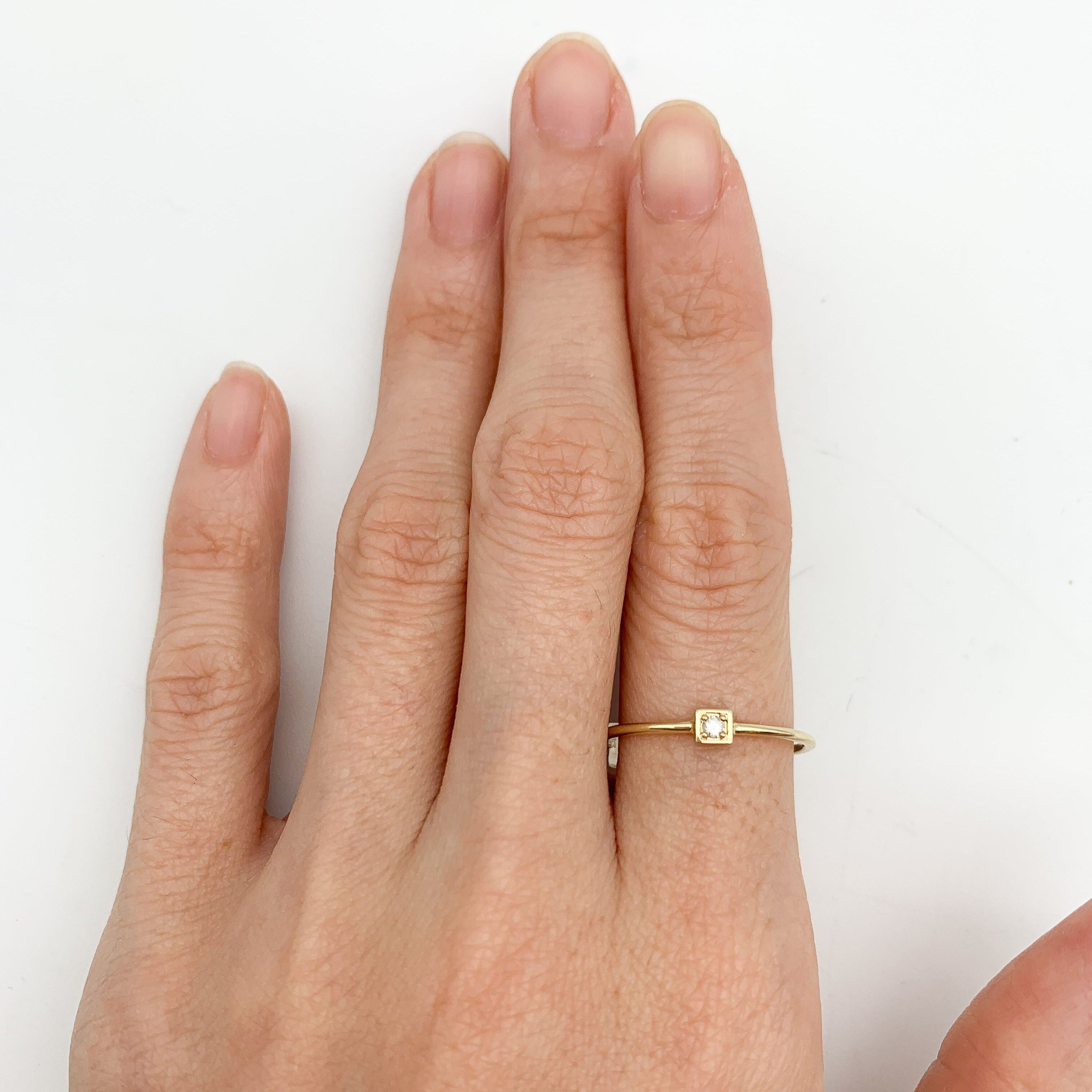 Square Genuine Diamond Gold Ring - Minimalist Solid Gold Ring - Real Solid 14k Gold Ring (41096996585538)