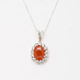 Gold Carnelian Pendant - Large Red Necklace - Princess Diana Necklace