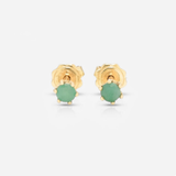 Dainty Emerald Gold Studs - Solid 14k Gold Earrings - Genuine Emerald Studs