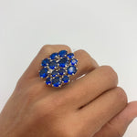 Created Sapphire Ring made in 925 Sterling Silver with Round Created Blue Sapphire in Cluster setting, September Birthstone gift idea, symbolizes sincerity, truth, and faithfulness, ideal for everyday wear and perfect for birthday gifting and special occasions.