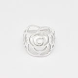 Large Rose Ring - Long Flower Ring - Statement Silver Ring