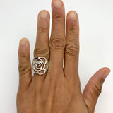 Large Rose Ring - Long Flower Ring - Statement Silver Ring